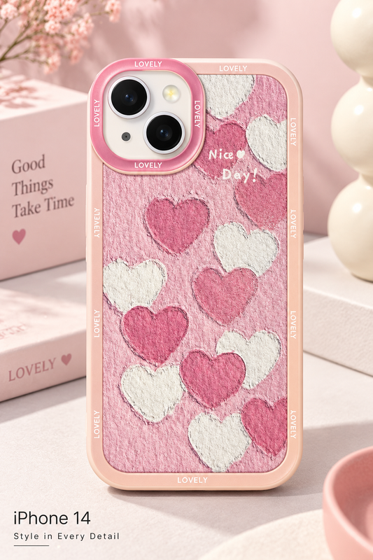Silicon Charm Case For iPhone 14 (Pink Heart)