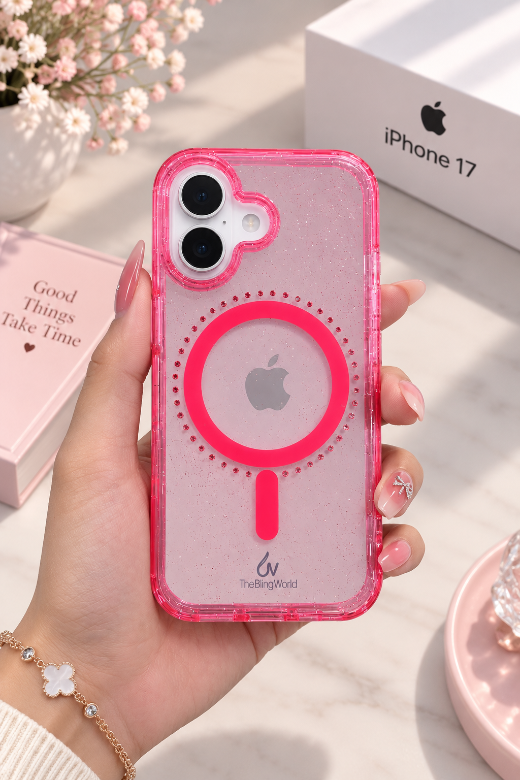 Swarovski Bling World Transparent MagSafe Stone Case for iPhone 17 (Pink)