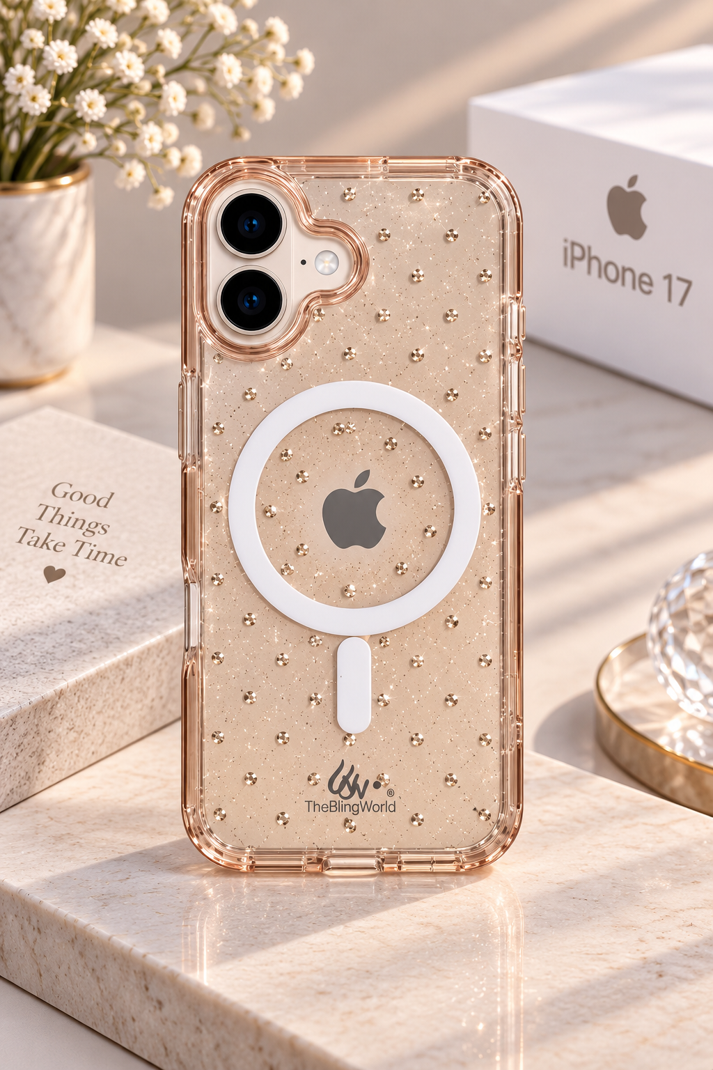 Swarovski Bling World Transparent MagSafe Stone Case for iPhone 17 (Rose Gold)