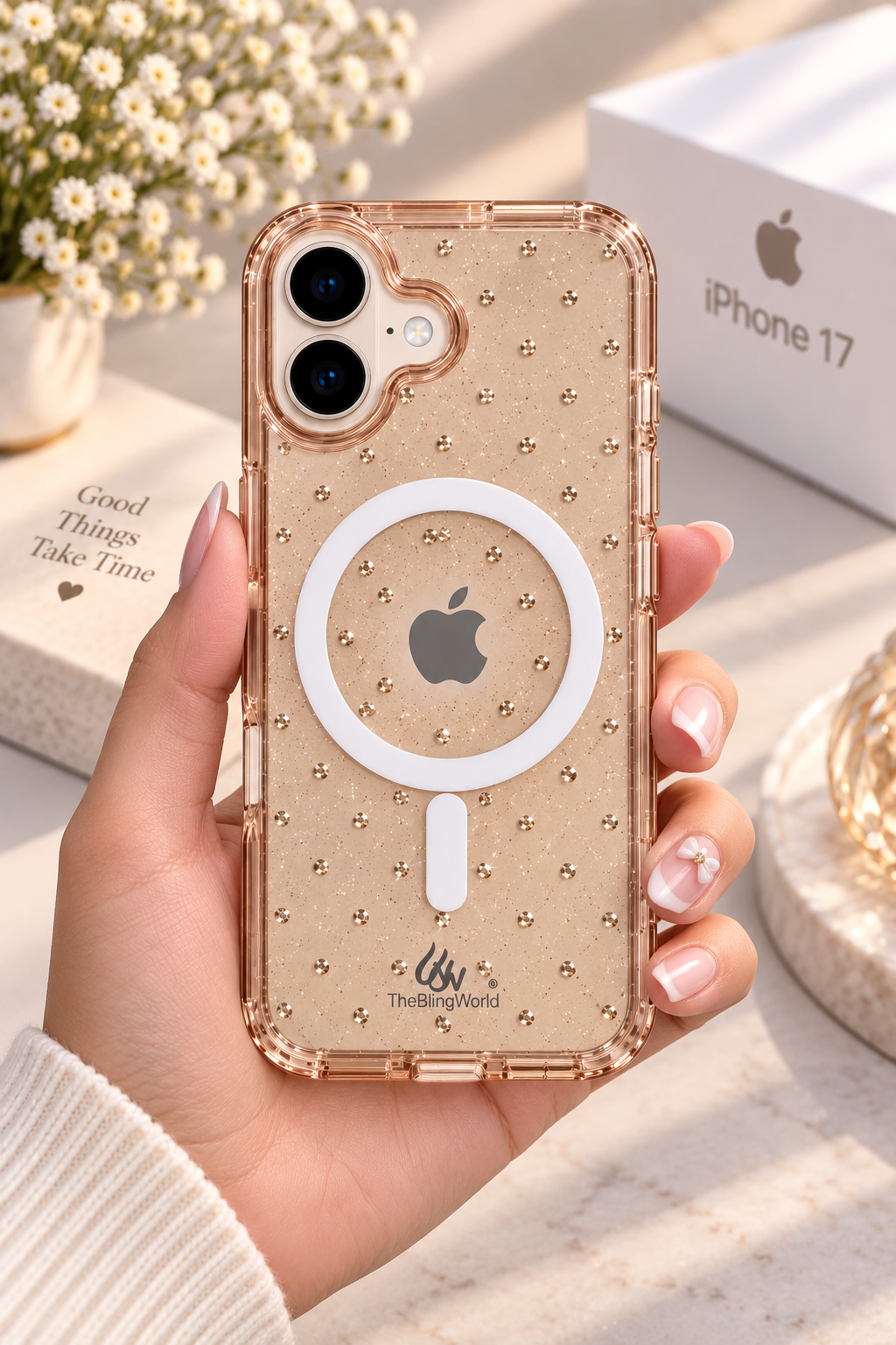 Swarovski Bling World Transparent MagSafe Stone Case for iPhone 17 (Rose Gold)