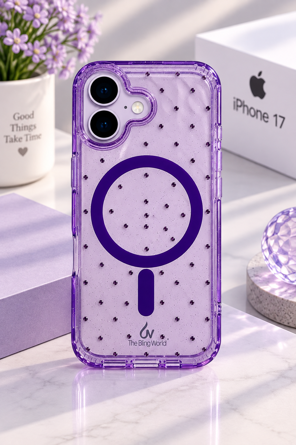 Swarovski Bling World Transparent MagSafe Stone Case for iPhone 17 (Purple)