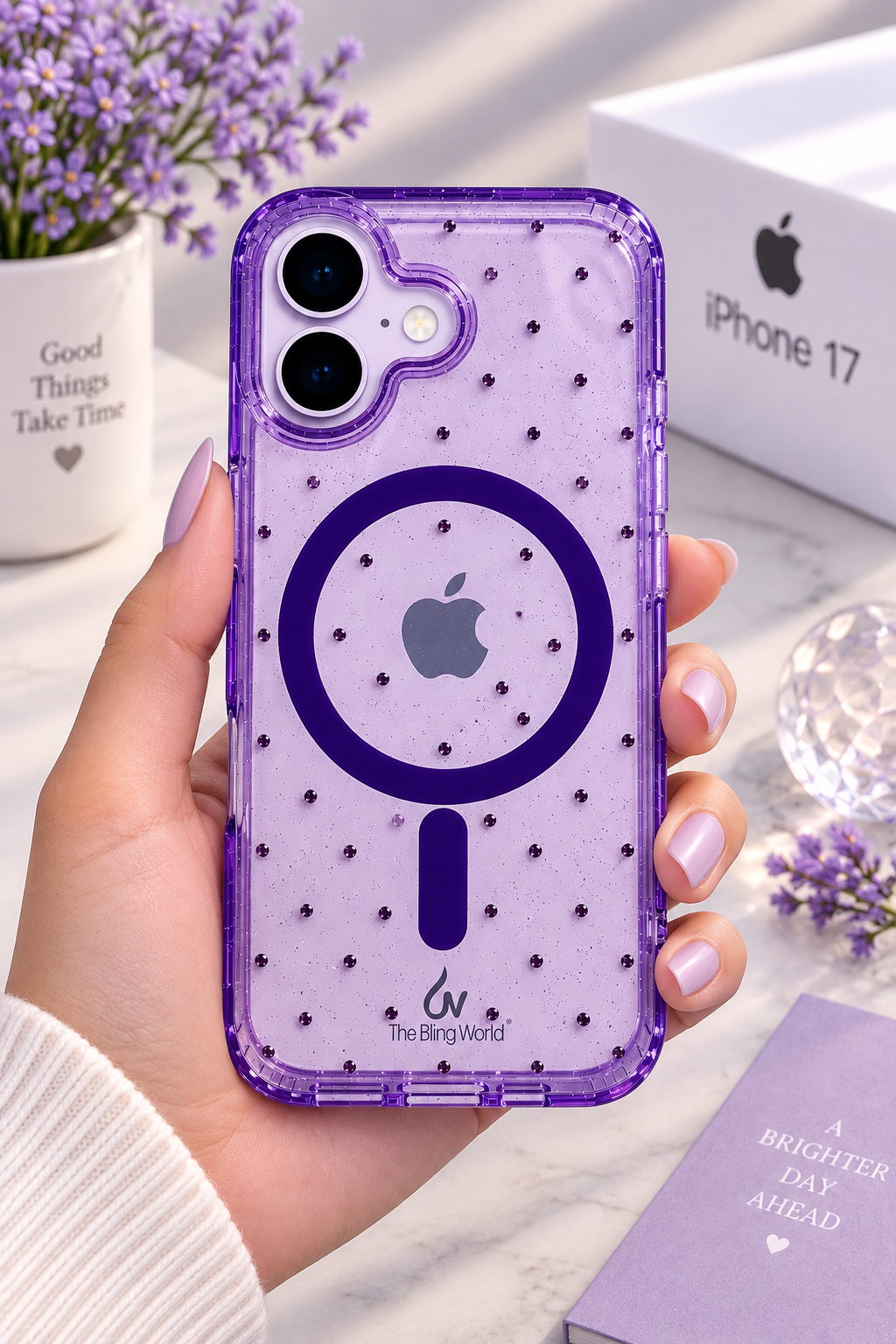 Swarovski Bling World Transparent MagSafe Stone Case for iPhone 17 (Purple)