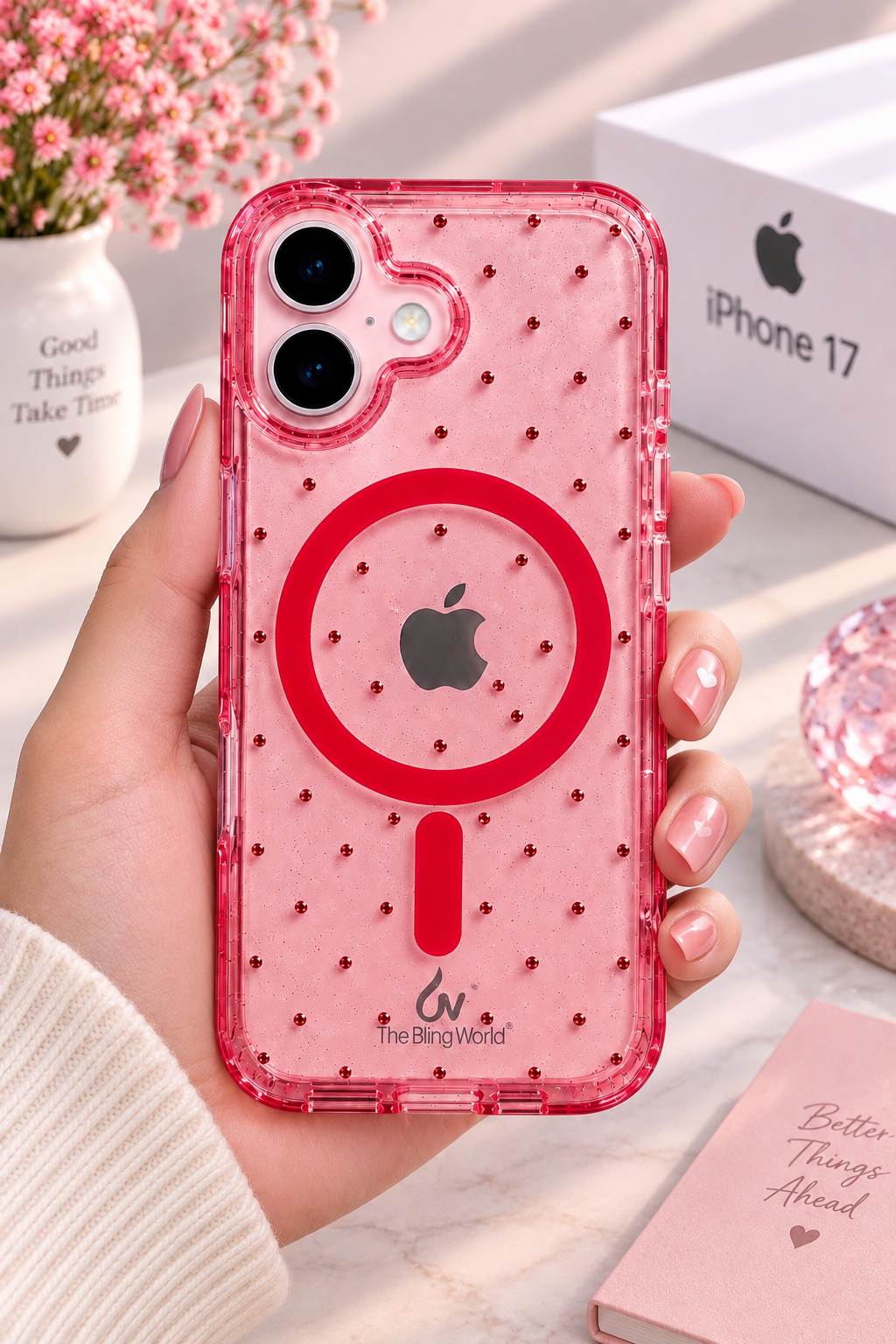 Swarovski Bling World Transparent MagSafe Stone Case for iPhone 17 (Pink)