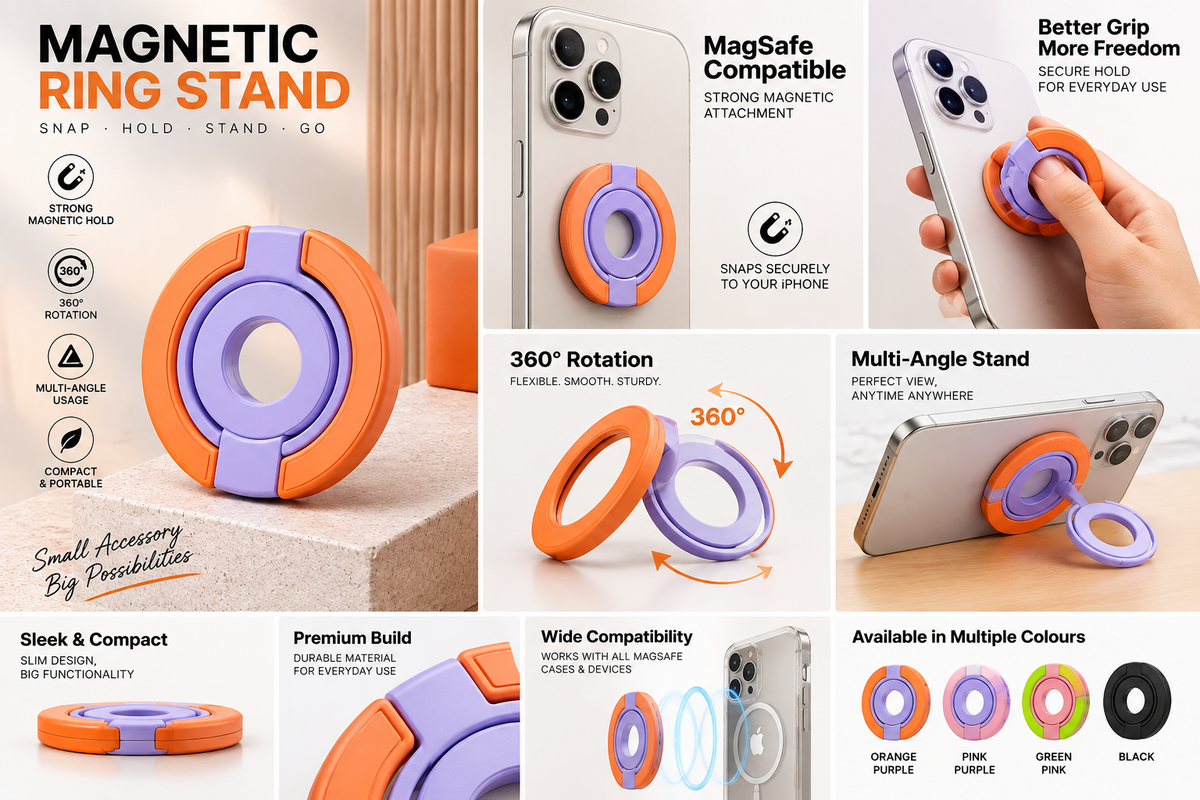 Multipurpose Magnetic MagSafe Ring Stand (Purple/Orange)