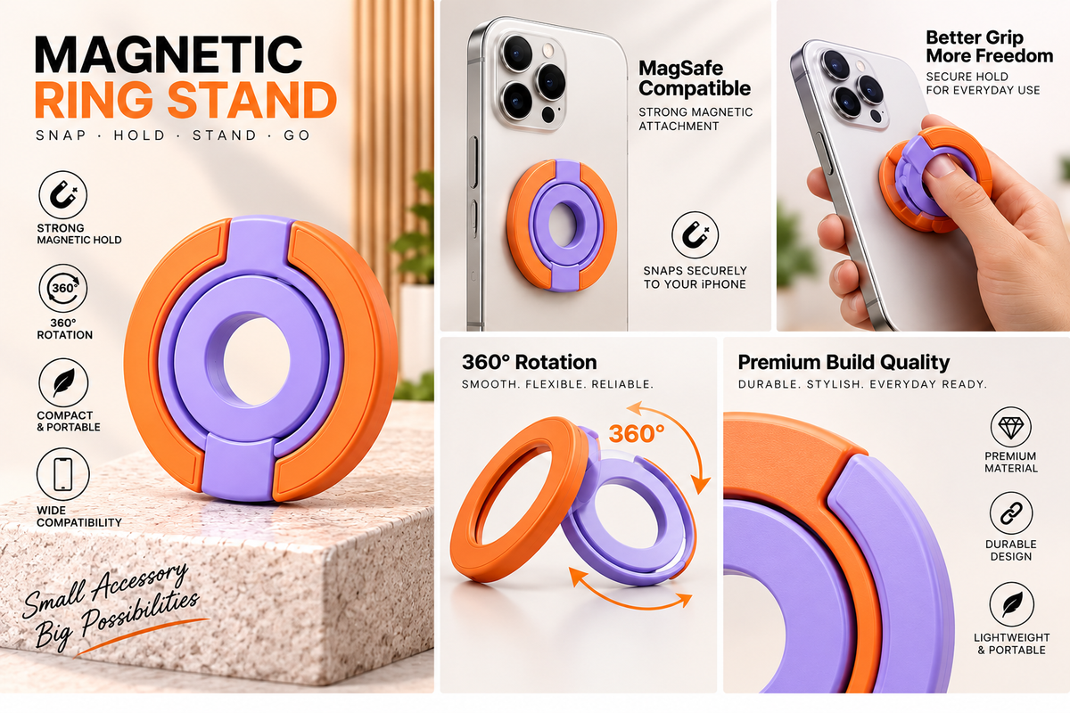 Multipurpose Magnetic MagSafe Ring Stand (Purple/Orange) (Code:4774)