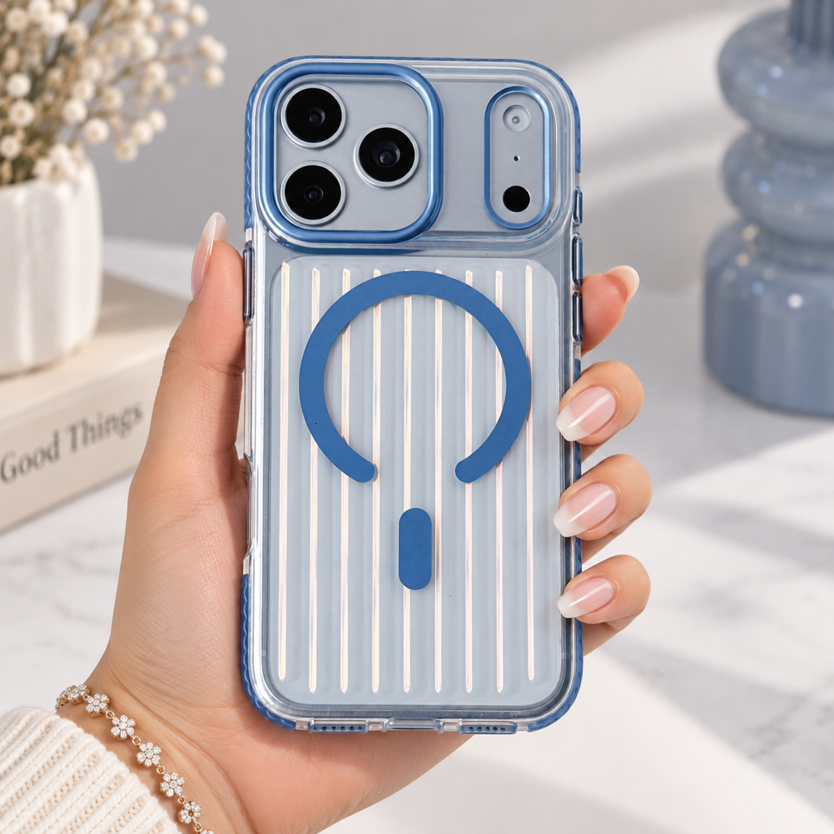 Glossy Aurora Reflection MagSafe Case For iPhone 17 Pro / 18 Pro (Glacier Blue)