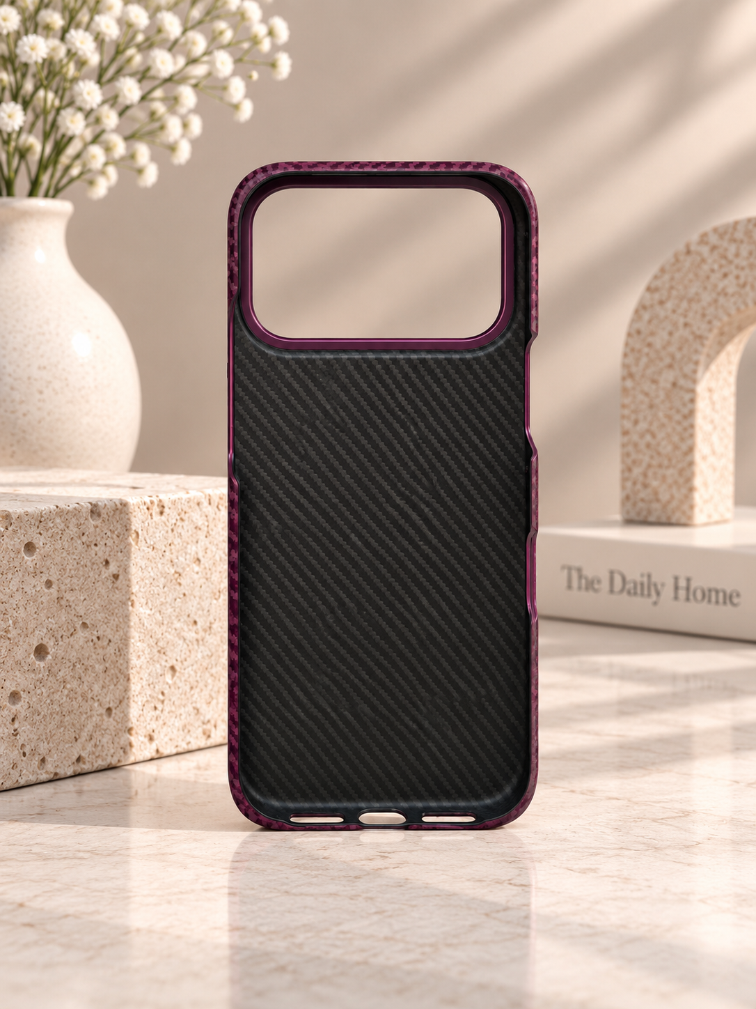 Carbon Fibre Case For iPhone 17 Pro / 18 Pro (Burgundy) (Code:5051)