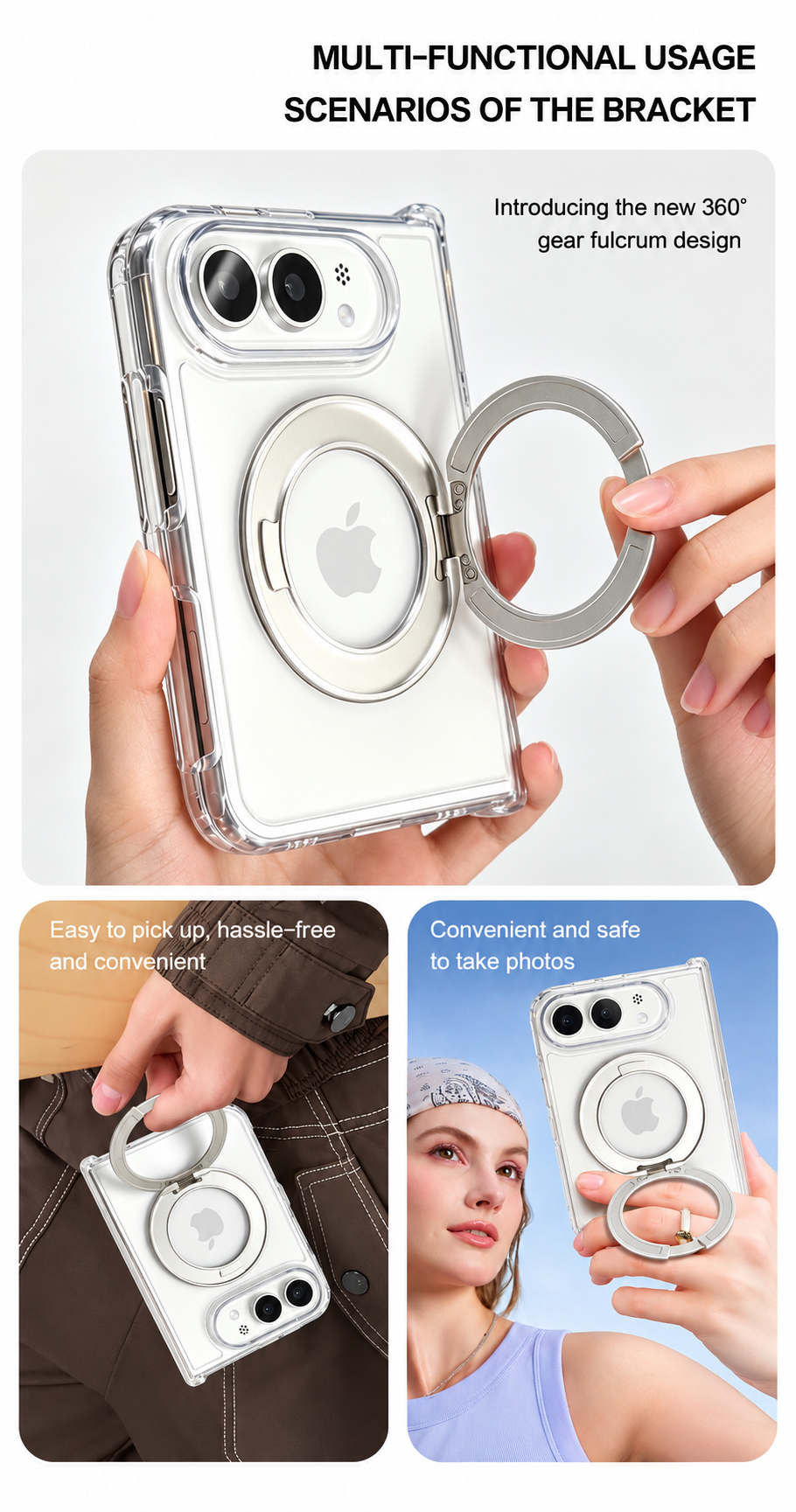 Crystal Clear 360° Rotating MagSafe Case For iPhone 18 Duo (Clear) (Code:5066)