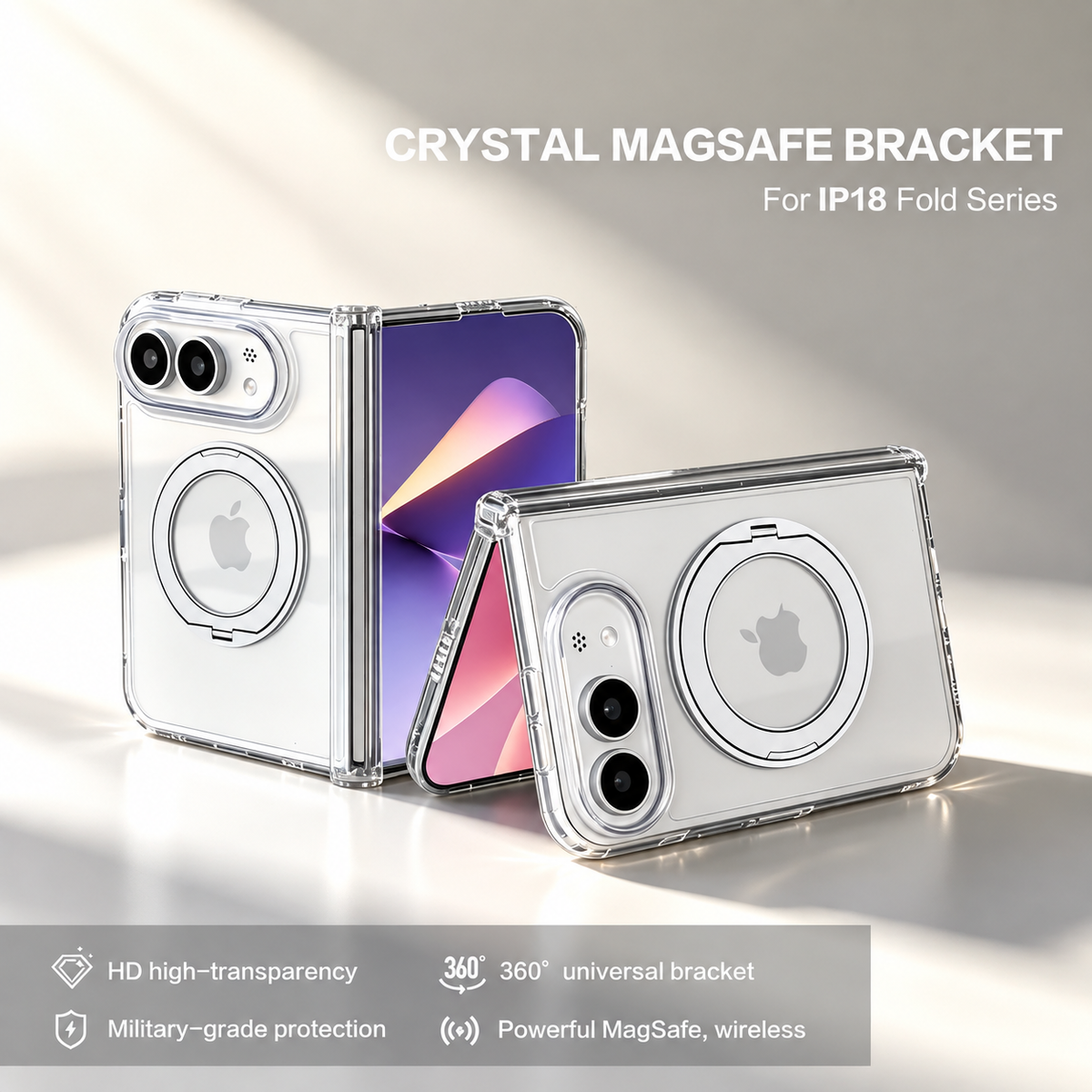 Crystal Clear 360° Rotating MagSafe Case For iPhone 18 Duo (Clear) (Code:5066)