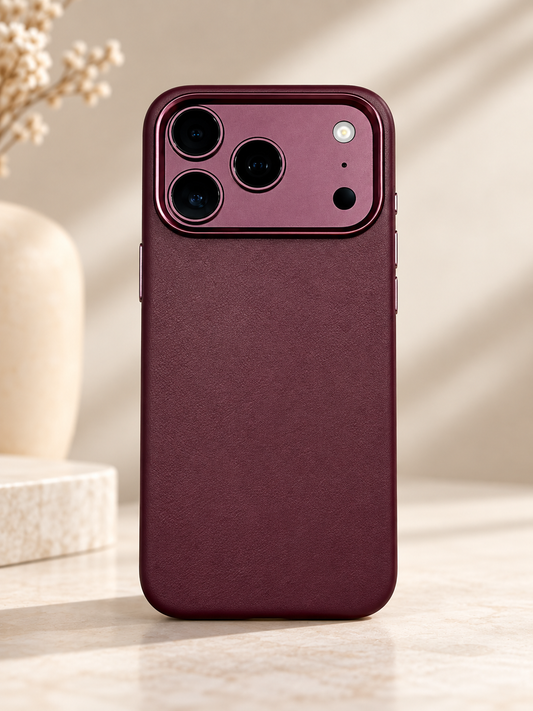 Plain PU Leather Case For iPhone 17 Pro Max / 18 Pro Max (Burgundy) (Code:5049)