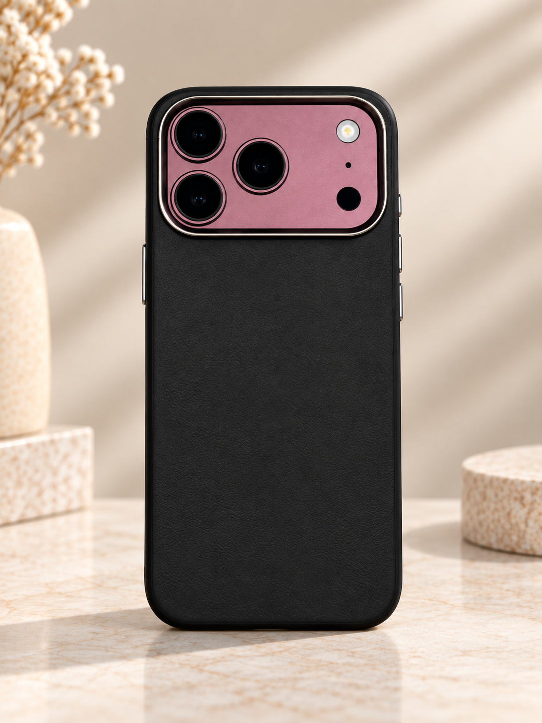 Plain PU Leather Case For iPhone 17 Pro Max / 18 Pro Max (Black) (Code:5050)