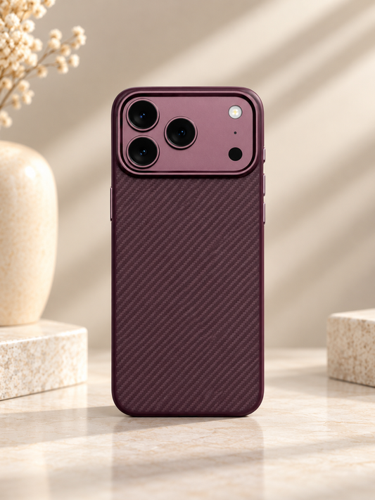 Carbon Fibre Case For iPhone 17 Pro Max / 18 Pro Max (Burgundy) (Code:5052)
