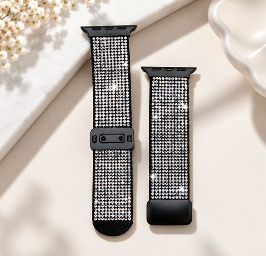 Swarovski Glitter Watch Strap For iWatch 44/45/46/48 mm (Black Silver) (Code:4201)
