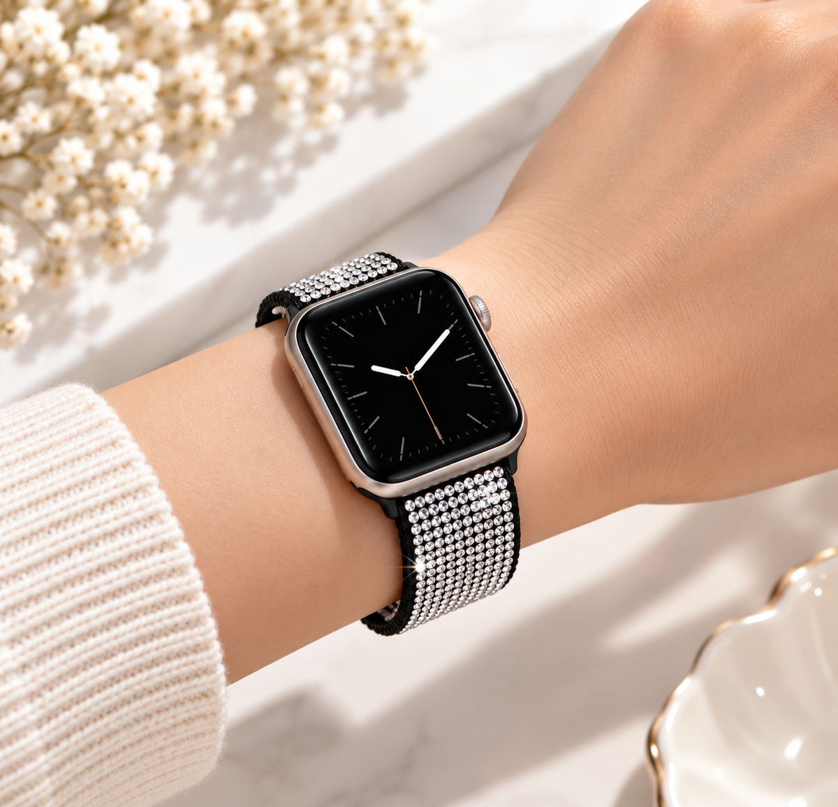 Swarovski Glitter Watch Strap For iWatch 38/40/41/42 mm (Black Silver) (Code:4207)