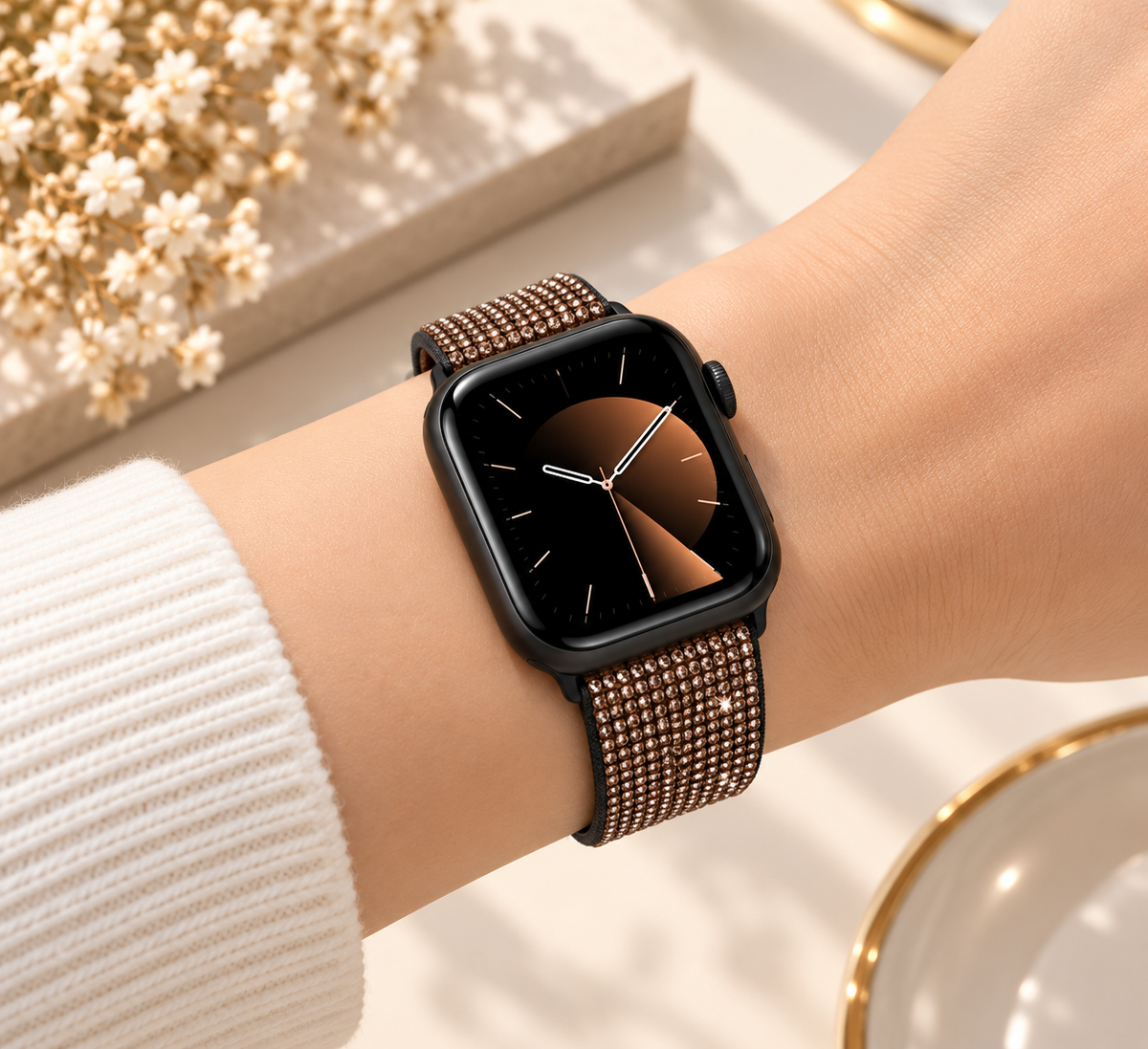 Swarovski Glitter Watch Strap For iWatch 38/40/41/42 mm (Black/Golden) (Code:4206)