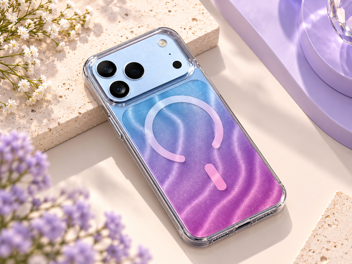 Transparent Glitter Wave Design Case For iPhone 17 Pro / 18 Pro (Rainbow) (Code:5121)