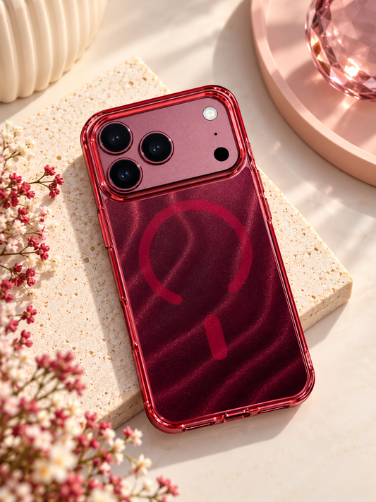 Transparent Glitter Wave Design Case For iPhone 17 Pro / 18 Pro (Burgundy) (Code:5122)