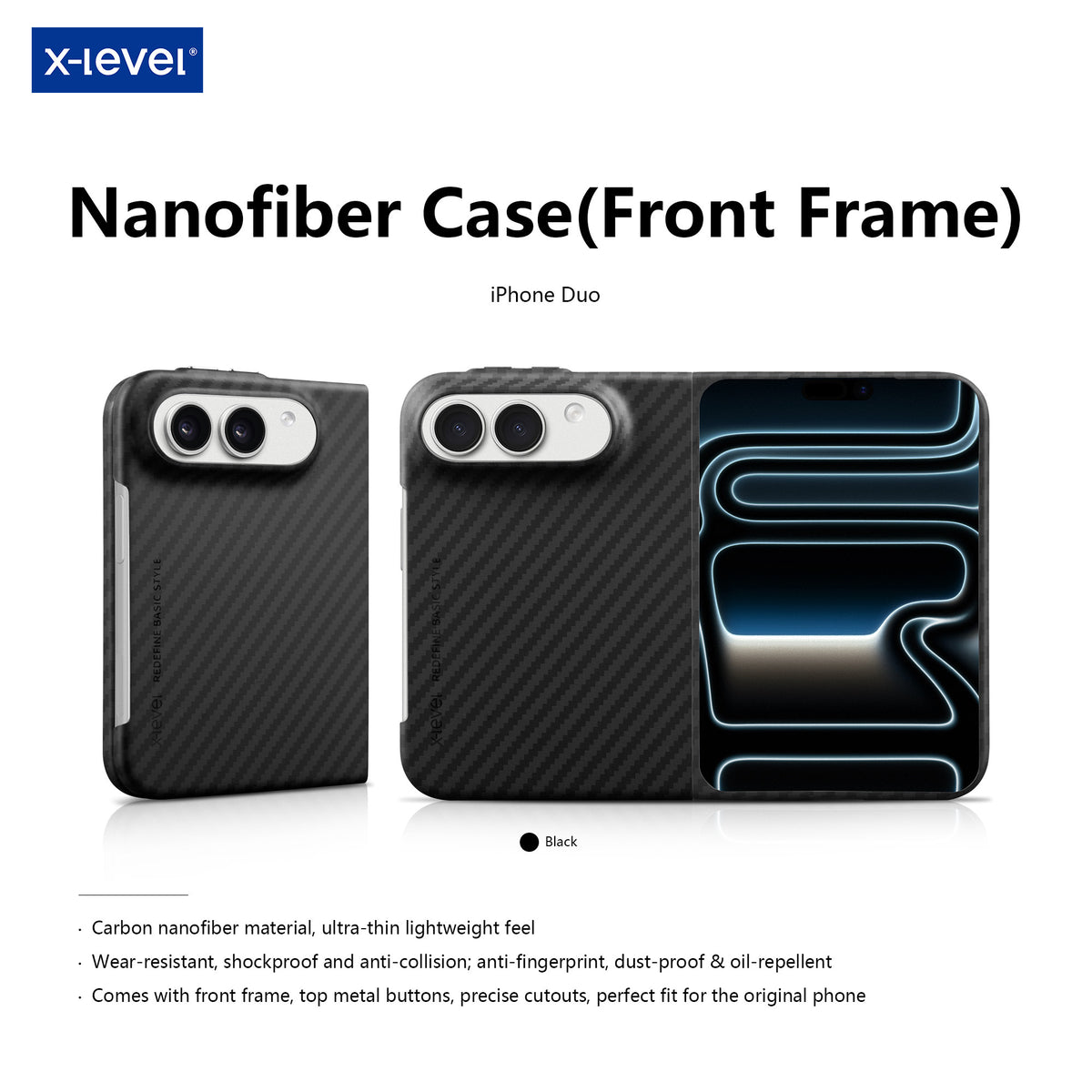 X-Level Nano Fibre Case For iPhone 18 Duo (Black) (Code:5072)