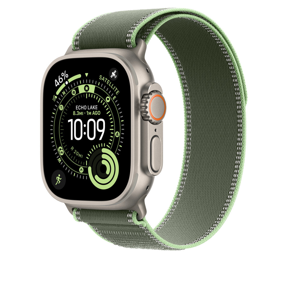 Green/Neon Trail Loop for iWatch 44/45/46mm & 49mmUltra with Silver Metal Connectors