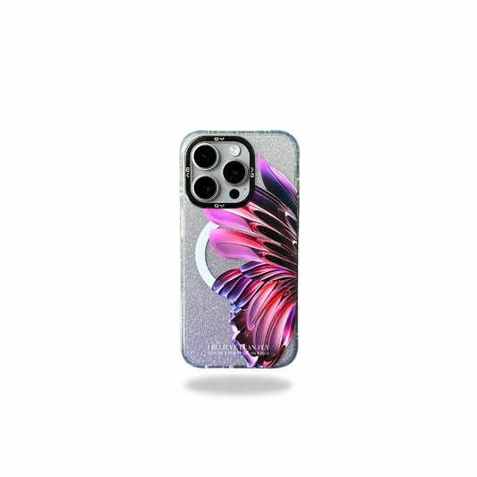 QY Feather Pattern  Designer Silicon Magsafe Compatible Case for iPhone 15 Pro Max (Light Purple)