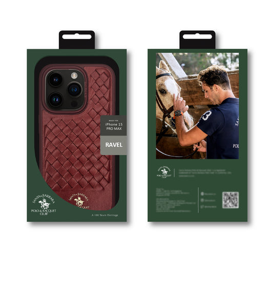 Santa Barbara Polo Ravel Series Leather Back Cover iPhone 15 Pro Max (Maroon)
