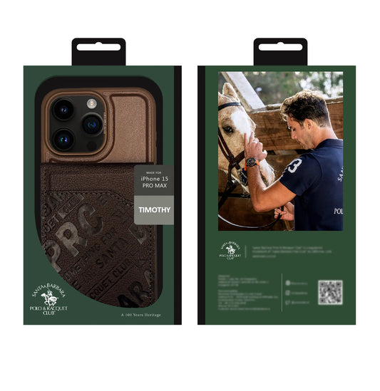 Santa  Barbara Polo Timothy  Series with Card Wallet Leather Back Cover iPhone 15 (Tan Brown)