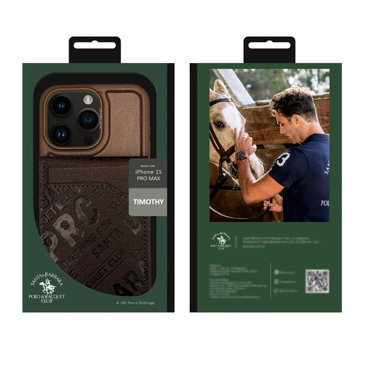 Santa  Barbara Polo Timothy  Series with Card Wallet Leather Back Cover iPhone 15 Pro Max (Tan Brown)