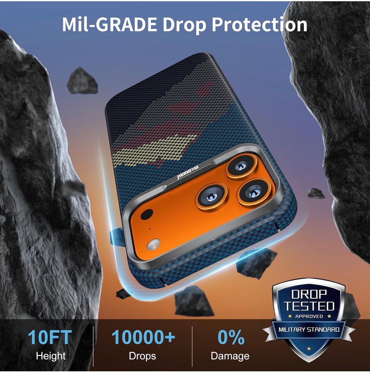 Memumi Ultra-Thin Aramid Fibre Magnetic Case Compatible with Mag-Safe, Military-Grade Drop Protection, Slim & Durable Protective Cover for iPhone 17 Pro (Mountain)