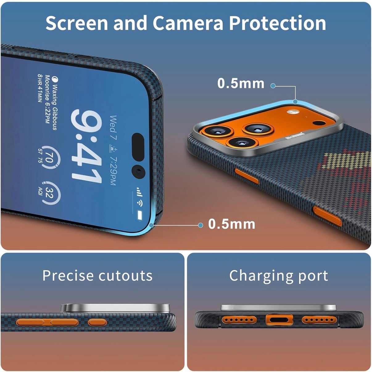 Memumi Ultra-Thin Aramid Fibre Magnetic Case Compatible with Mag-Safe, Military-Grade Drop Protection, Slim & Durable Protective Cover for iPhone 17 Pro (Mountain)