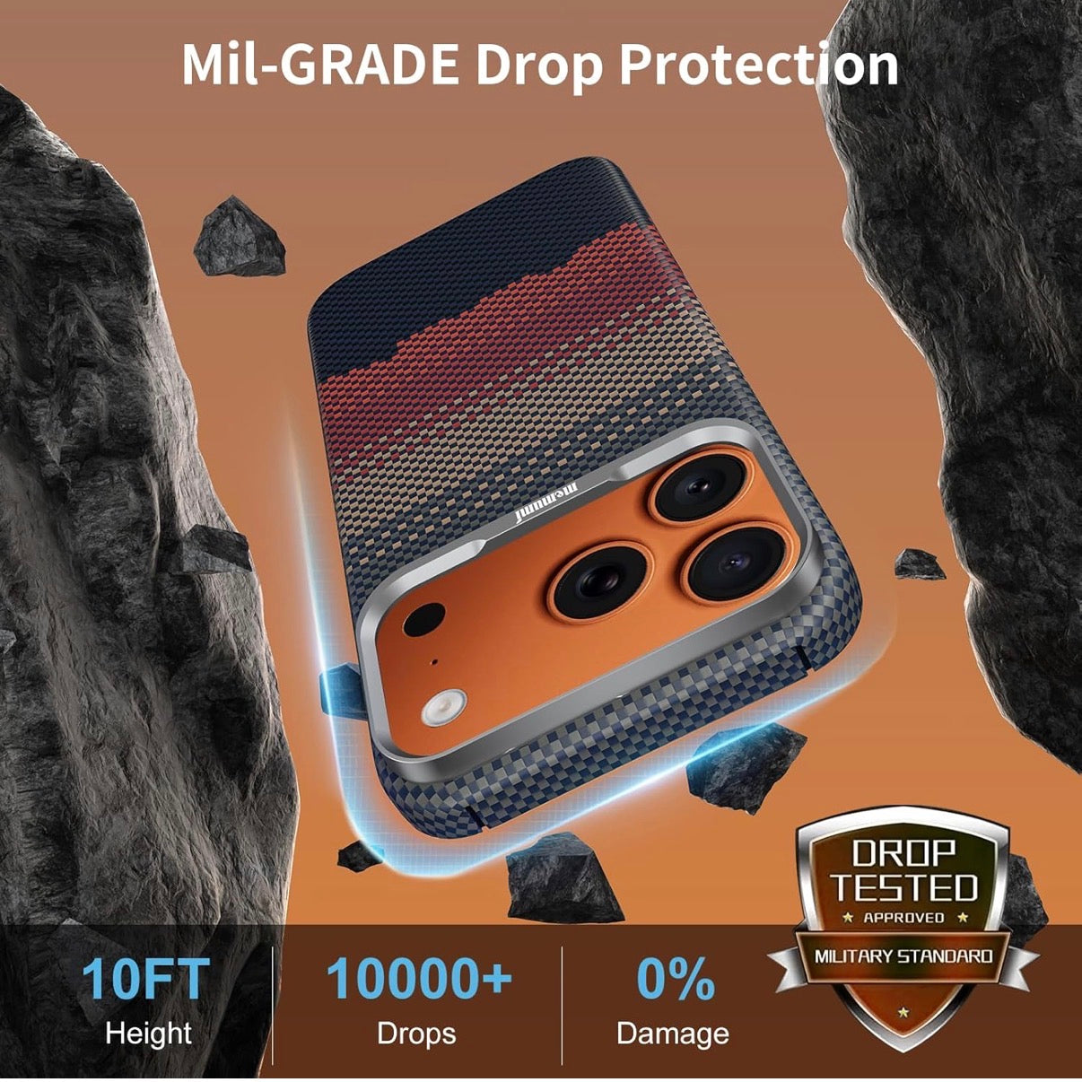 Memumi Ultra-Thin Aramid Fibre Magnetic Case Compatible with Mag-Safe, Military-Grade Drop Protection, Slim & Durable Protective Cover for iPhone 17 Pro (Sunset)