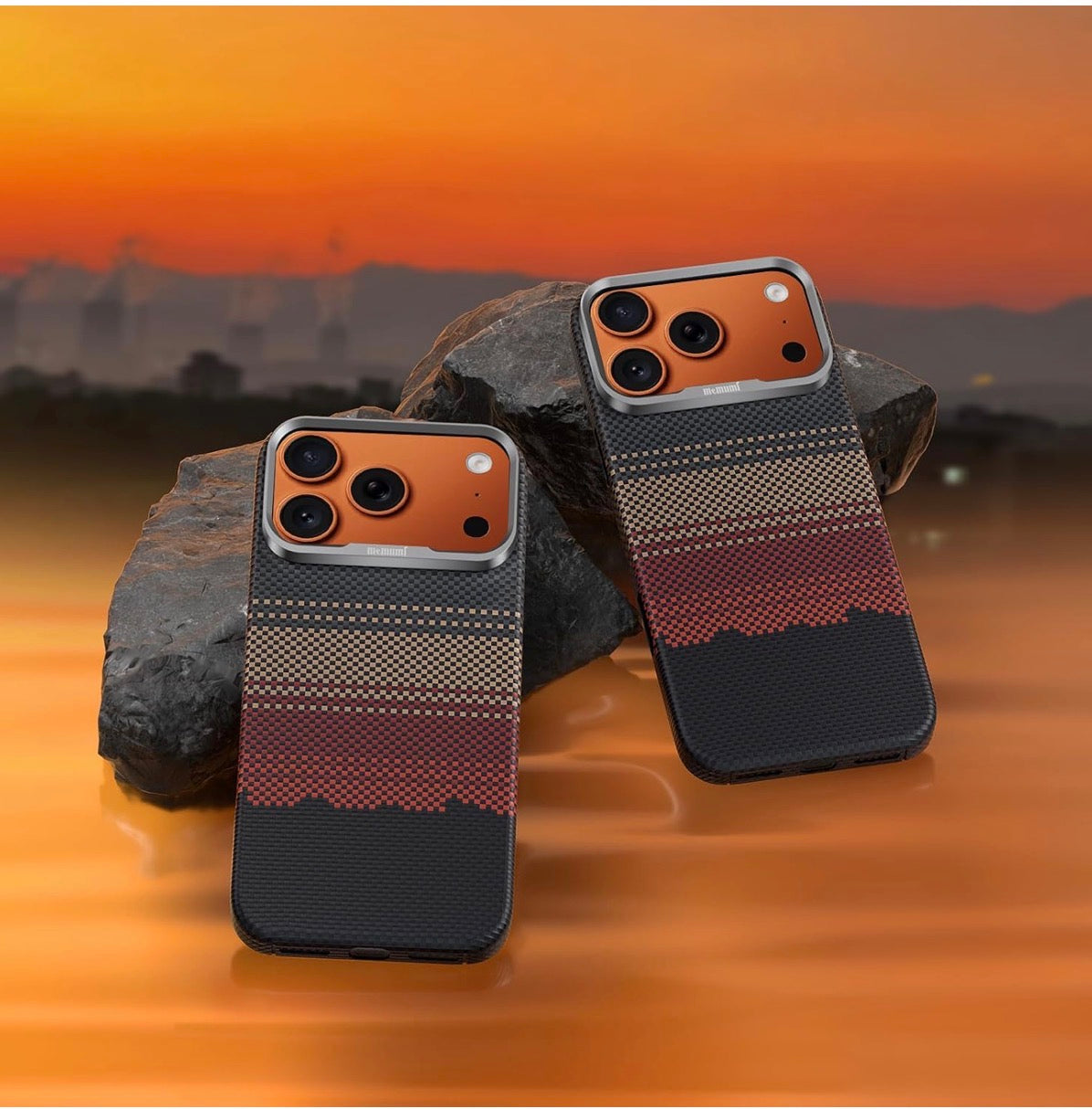 Memumi Ultra-Thin Aramid Fibre Magnetic Case Compatible with Mag-Safe, Military-Grade Drop Protection, Slim & Durable Protective Cover for iPhone 17 Pro (Sunset)