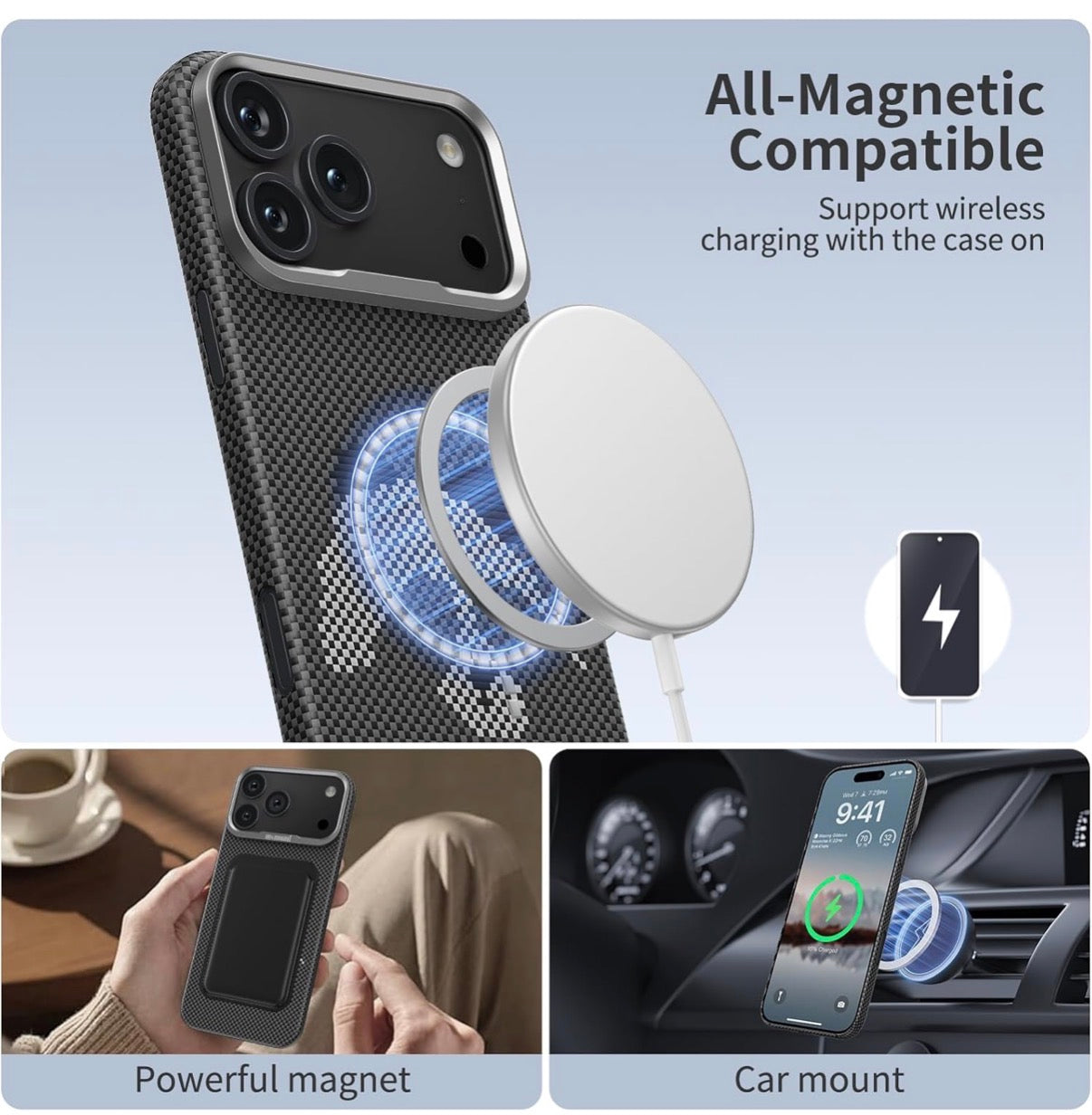 Memumi Ultra-Thin Aramid Fibre Magnetic Case Compatible with Mag-Safe, Military-Grade Drop Protection, Slim & Durable Protective Cover for iPhone 17 Pro (Panda)