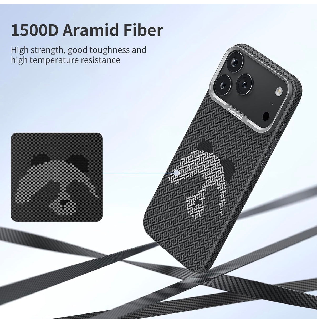 Memumi Ultra-Thin Aramid Fibre Magnetic Case Compatible with Mag-Safe, Military-Grade Drop Protection, Slim & Durable Protective Cover for iPhone 17 Pro (Panda)