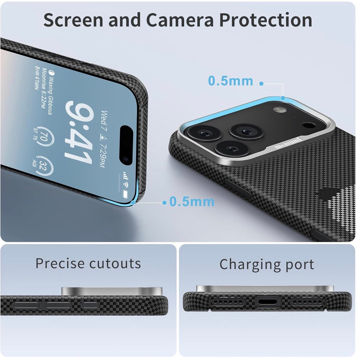 Memumi Ultra-Thin Aramid Fibre Magnetic Case Compatible with Mag-Safe, Military-Grade Drop Protection, Slim & Durable Protective Cover for iPhone 17 Pro (Panda)