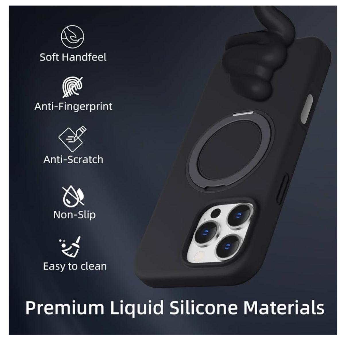 X Level 360 Rotatable Magsafe Kickstand Fluid Silicon Case for iPhone 16 Pro Max (Black)