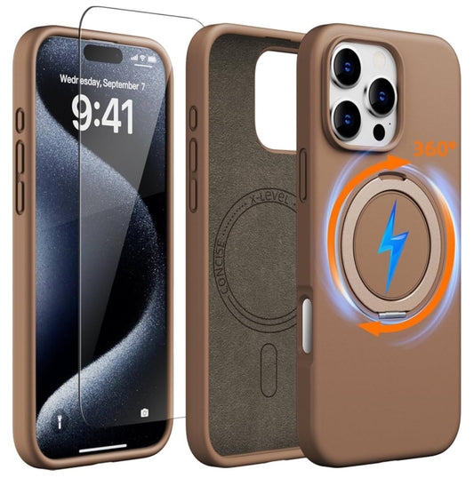 X Level 360 Rotatable Magsafe Kickstand Fluid Silicon Case for iPhone 16 Pro Max (Desert Titanium)