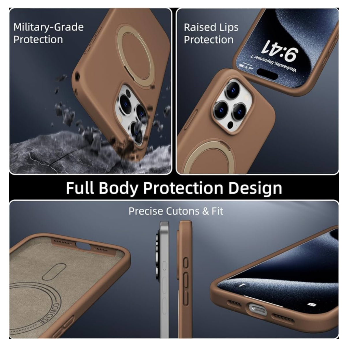 X Level 360 Rotatable Magsafe Kickstand Fluid Silicon Case for iPhone 16 Pro Max (Desert Titanium)