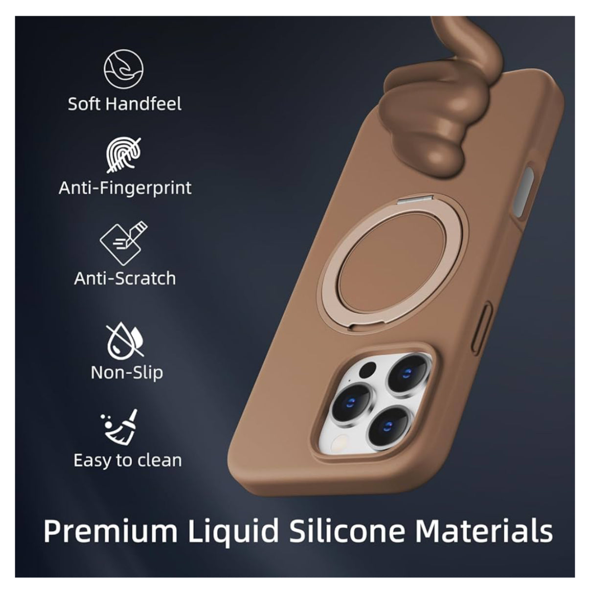 X Level 360 Rotatable Magsafe Kickstand Fluid Silicon Case for iPhone 16 Pro Max (Desert Titanium)