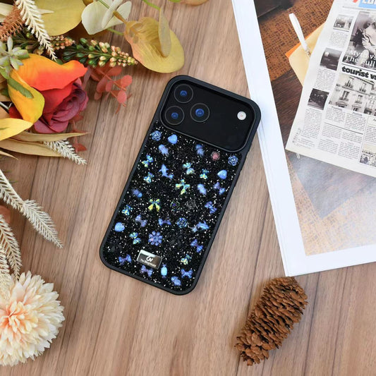 Floral Swarovski Bling World Glitter Case for iPhone 17 Pro Max (Black)