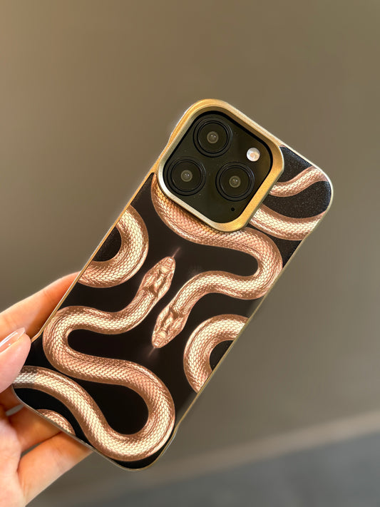 Frameless Designer Snake Magsafe Compatible Case for iPhone 16 (Golden)