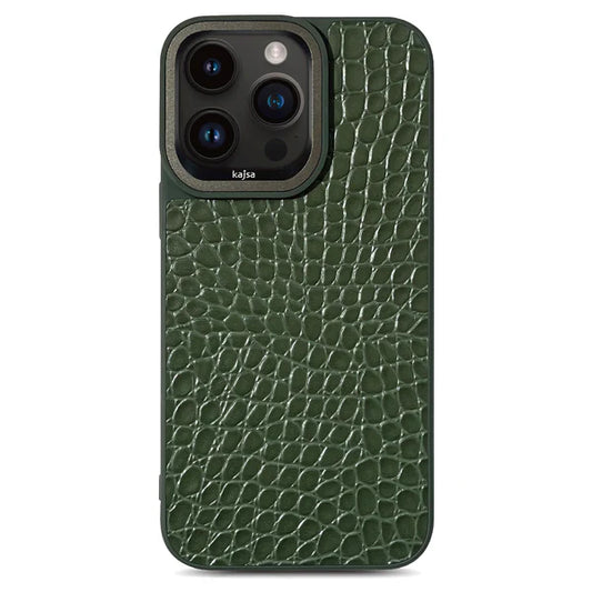 KAJSA Genuine PU Leather Rock Pattern Back Case for iPhone 15 Pro Max (Green)