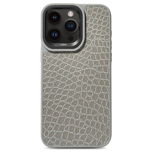 KAJSA Genuine PU Leather Rock Pattern Back Case for iPhone 15 Pro (Grey)