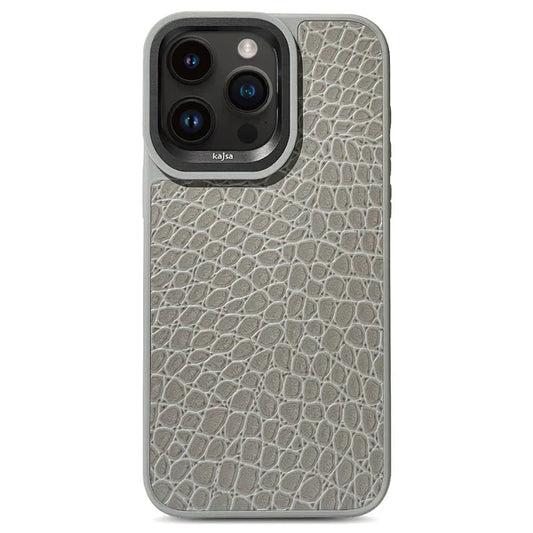 KAJSA Genuine PU Leather Rock Pattern Back Case for iPhone 15 Pro Max (Grey)