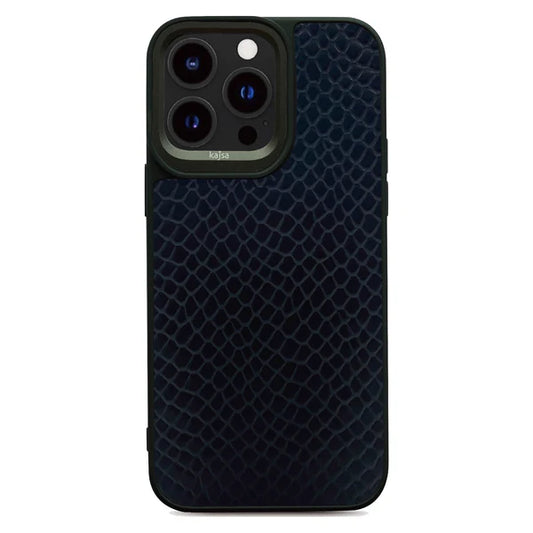 KAJSA Genuine PU Leather Snake Pattern Back Case for iPhone 15 Pro Max (Black)