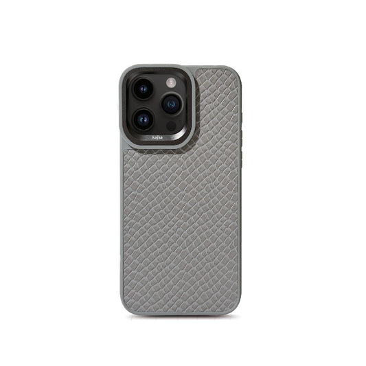 KAJSA Genuine PU Leather Snake Pattern Back Case for iPhone 15 Pro Max (Grey)