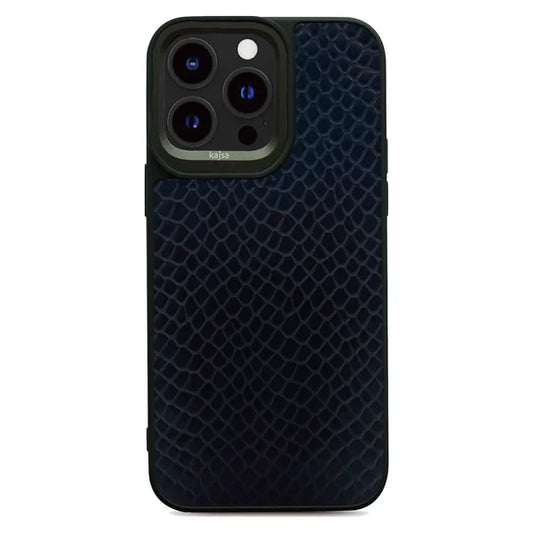 KAJSA Genuine PU Leather Snake Pattern Back Case for iPhone 15 Pro (Black)