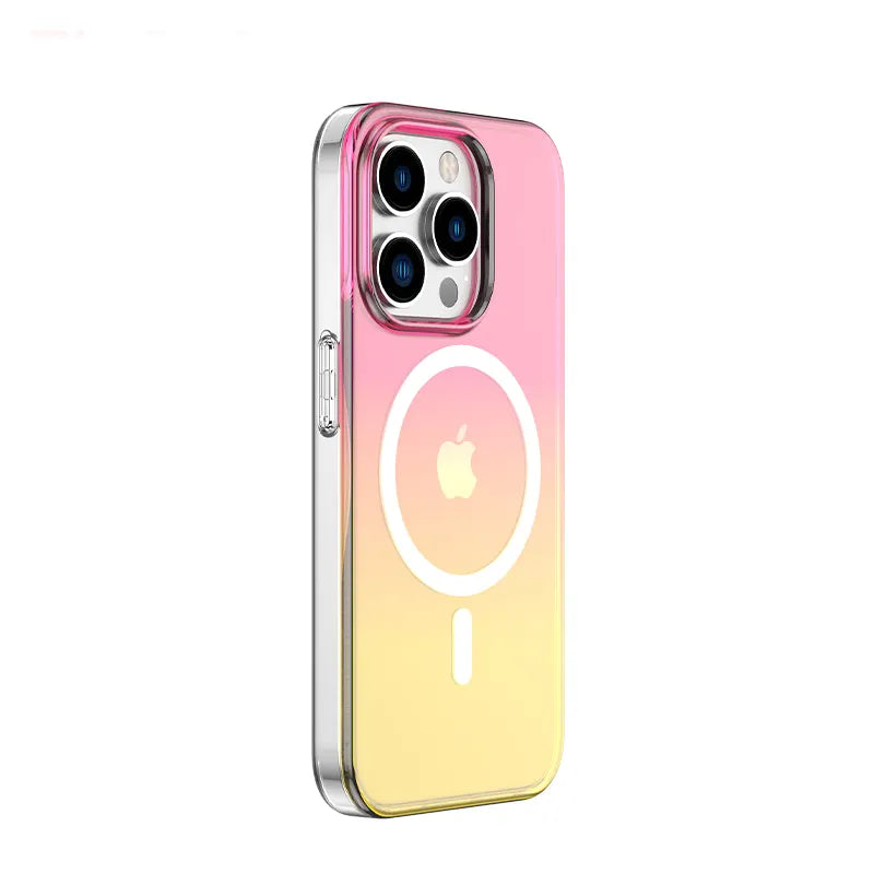 MultiColour 3D Reflection with Hydrophobic Coating Magsafe Case for iPhone 15 (Light Pink & Yellow)