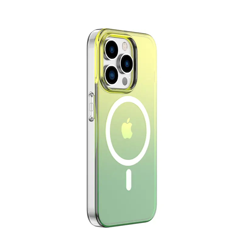 MultiColour 3D Reflection with Hydrophobic Coating Magsafe Case for iPhone 15 (Yellow & Green)