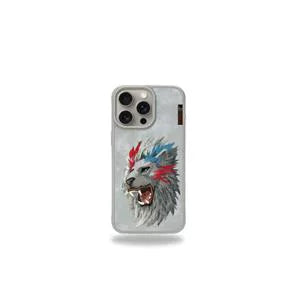 Nimmy Colourful Lion Magic Colour Leather Embroided Case for iPhone 15 Pro Max (GREY)