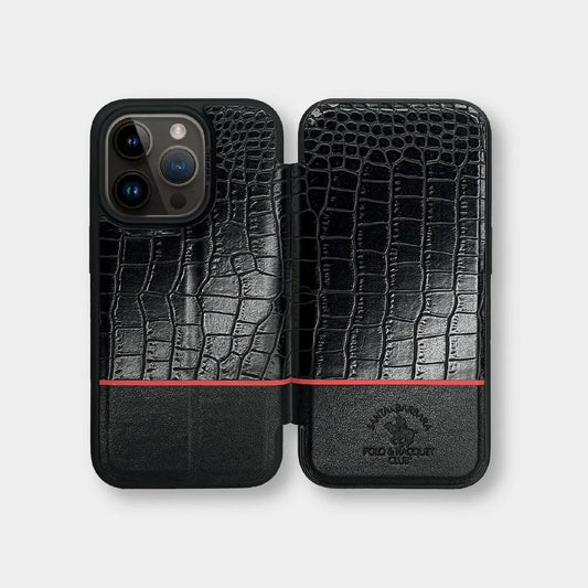 Santa Barbara Polo Flip Case Series Croco Finish Cover iPhone 15 Pro Max (Black)